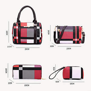 Conjunto de Bolsos de PU con Cierre y Borlas para Mujer, Diseño Color Block, 6 Piezas, Negro/Marrón/Azul - Product Image 2