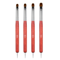 Nouveau stylo de nail art de luxe classique à double embout avec manche en bois et embout côtelé, ensemble de 4 pièces en boîte, pinceau en nylon pour le nail art en gel et le pointillage