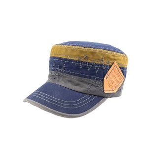 6-Panel Splicing <b>Flat</b>-top Hat Embroidery Ethnic Vintage Style Polyester/Cotton Canvas Fabric Fashionable Versatile for Men Women - Product Image 1
