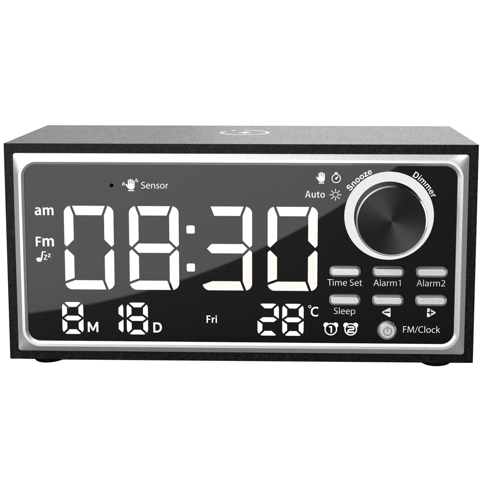 Jam Alarm meja LCD lampu latar, tampilan waktu Suhu hari dengan LCD Snooze kayu bambu Snooze 2024