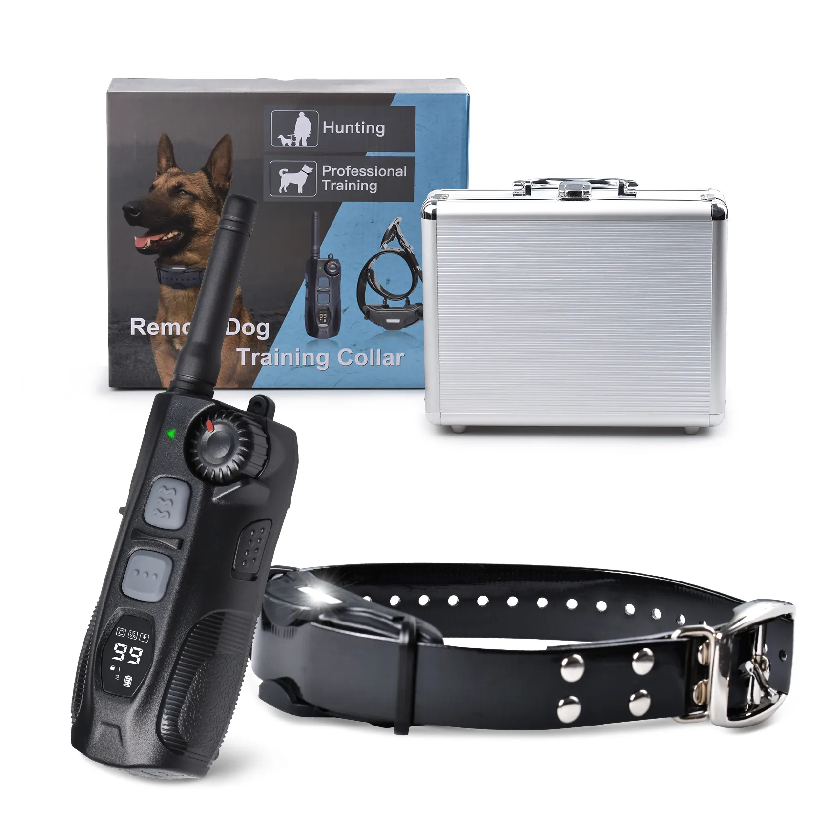 K9 peralatan latihan anjing remote control, peralatan dapat diisi ulang tahan air 1.25 mile 99 level kerah syok untuk berburu anjing