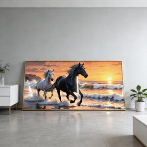Venta de Fábrica: Cuadro de Porcelana de Lujo con Marco de Caballo, Arte Mural LED Grande de Animales para Sala de Estar, Oficina, Hotel - Product Image 6