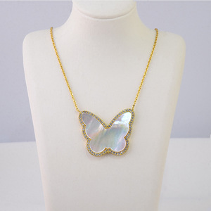 KISVI Natural Shell s925 plata esterlina circón mariposa colgante collar para mujer madre perla joyería - Product Image 4