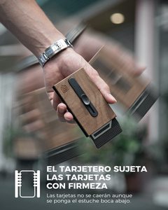 Thumbs-up tùy chỉnh thiết kế hạt gỗ <span class=keywords><strong>RFID</strong></span> chặn chống trộm ví, kim loại Pop Up chủ thẻ nhôm mỏng Ví - Product Image 4