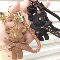 Internet-Célèbre Résine Fourrure Peluche 3D Fil Noeud Papillon Ours Lapin Porte-clés Style Dessin Animé Léger Couple Cadeau Clé Pendentif En Gros