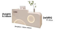 Comptoir d'angle minimaliste blanc crème, géométrique, rond, creux, avec éclairage LED, pour salon de beauté, logo personnalisé