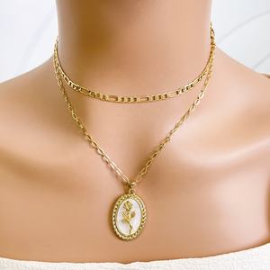 قلادة بتصميم زهرة كلاسيكية مطلية بالذهب بالجملة، سلسلة من سبائك الزنك، طوق عنق <span class=keywords><strong>2026</strong></span> - Product Image 3