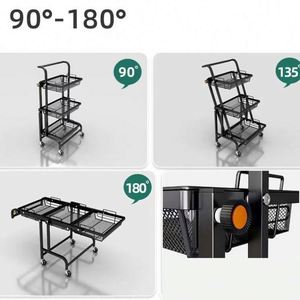 Étagère à épices de cuisine pliable en métal à 3 niveaux, rotative à 360 degrés, haute performance, avec roulettes, design moderne et luxueux - Product Image 3