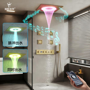 Juego de ducha empotrado Dipsidai, dorado cepillado, cuadrado 50x50, con pantalla digital y altavoz Bluetooth para baño - Product Image 2