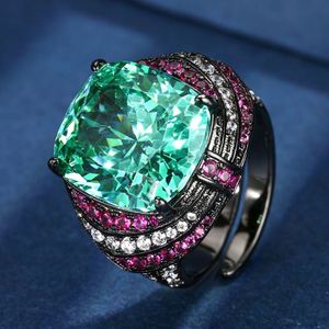 High End Jewelry Eco-friendly Copper Gold Plated 14*16mm Paraiba Green Stone Zirconia Ring for Refined Feminine Elegance - Product Image 4
