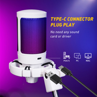 Microphone de jeu USB Type-C A6T à condensateur, directivité cardioïde, léger, kit micro de studio filaire RGB avec bras articulé pour le gaming