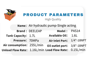 ปั๊มลมไฮดรอลิกเดี่ยว Deeleap PAS14 อลูมิเนียม 10000 psi ควบคุมอัตราการไหลของน้ำมัน สำหรับเครื่องยก 1.6 ลิตร - Product Image 6