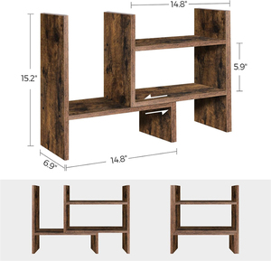 Étagère <span class=keywords><strong>de</strong></span> <span class=keywords><strong>rangement</strong></span> <span class=keywords><strong>de</strong></span> table marron rustique 3 Modules adaptables petite bibliothèque en bois organisateur <span class=keywords><strong>de</strong></span> <span class=keywords><strong>bureau</strong></span> pour <span class=keywords><strong>bureau</strong></span> Studio cuisine - Product Image 2