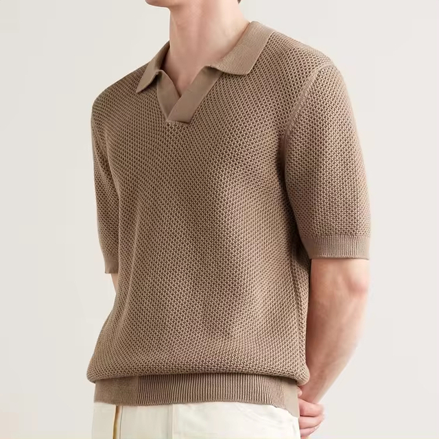 Summer Men's Loose Lapel Business Casual Men's Polo Shirt High Quality Patchwork Knit Hollowed Golf Polo Shirt
