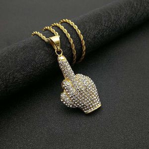 yunnique Hip Hop Middle Finger Pendant Necklace Stainless Steel Pave Setting Men's Party Jewelry Gold And Silver Tone - Product Image 3