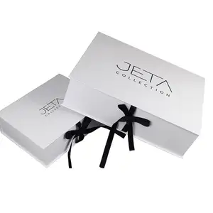 Custom Luxury Magnet Flap Clothing Paper Box Foldable Magnetic Closure Gift Boxes With Ribbon