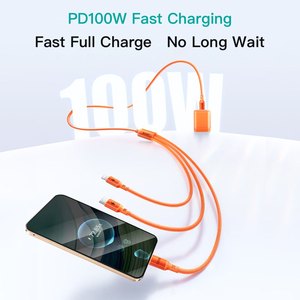 สายชาร์จ SAMZHE สีส้ม 1.5 เมตร สายดาต้า 3-in-1 รองรับการชาร์จเร็ว 5A 100W สำหรับ Type-C Android iPhone 17/16 Xiaomi Huawei ใช้ในรถยนต์ได้ - Product Image 2