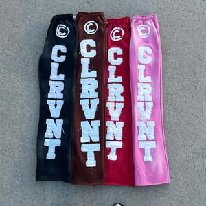 Pantalon de survêtement à bande jaune surdimensionné brodé de conception de base en coton camel 100% pour hommes - Product Image 4