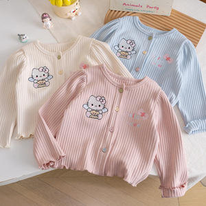 Cardigan en tricot côtelé pour <span class=keywords><strong>fille</strong></span>, imprimé chat KT, mignon et doux, pour l'automne, <span class=keywords><strong>3</strong></span>-8 <span class=keywords><strong>ans</strong></span> - Product Image 1