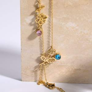 Conjunto de joyería PVD de acero inoxidable chapado en oro de 18K, joyería sin deslustrar, collar de flor de 12 meses de nacimiento, conjunto de joyería - Product Image 6