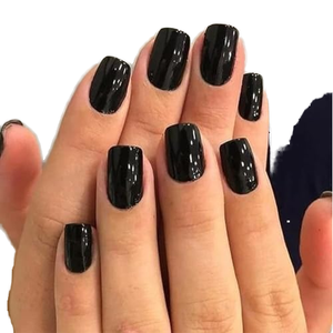 Modelones - Juego de 32 Uñas Postizas Acrílicas Negras con Adhesivo y Lima, 16 Tamaños - Product Image 1