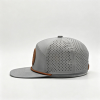 Casquette Snapback à 7 panneaux, personnalisée, avec découpe laser, garniture en corde, patch en cuir perforé, séchage rapide et visière plate
