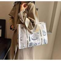 Tas Tote Kanvas Katun Wanita Berkualitas Tinggi dengan Logo Kustom Grosir Pabrik Tas Belanja Cetak Huruf Modis
