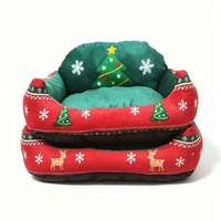 Lit de Noël pour chat, design renne, canapé-lit avec coussin en coton PP doux, amovible et lavable