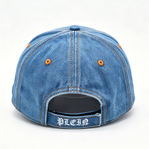 Washed Denim Baseball <b>Cap</b> with Skull Embroidery Vintage Distressed Adjustable Dad Hat for Men <b>Women</b> - Product Image 3