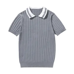 mimixiong Fashion Boys Plain Brown Tee Shirt Custom Embroidery Logo Polo T-shirts Custom Men Polo Knitted T Shirt For Summer