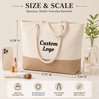 Tas Tote Kanvas Katun Kustom Kapasitas Besar dengan Pegangan Tali, Tas Belanja Pantai, Dapat Digunakan Kembali, Grosir, OEM, Label Pribadi