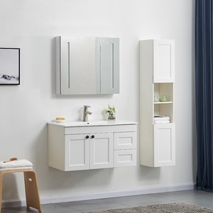 Modern Floating Bathroom Vanity Set with LED Mirror Tall <b>Side</b> Cabinet Wall Mounted - Product Image 4