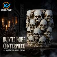 Figurine en résine 3D imperméable en forme de pilier de crâne empilé, décoration d'horreur d'Halloween, colonne squelette gothique, marque KW pour maison hantée