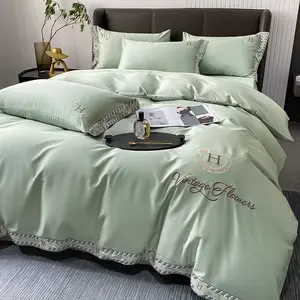 Hoge Kwaliteit Hotel Borduur Beddengoed Luxe 60S Katoenen Bed Sets Mode Europese Stijl 100% Katoen 4 Stuks Dekbedovertrek Sets