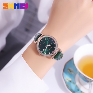 Skmei Women's Quartz Watch Green Leather Strap Analog <b>Date</b> Display Rose Gold Case 30M Waterproof - Product Image 4