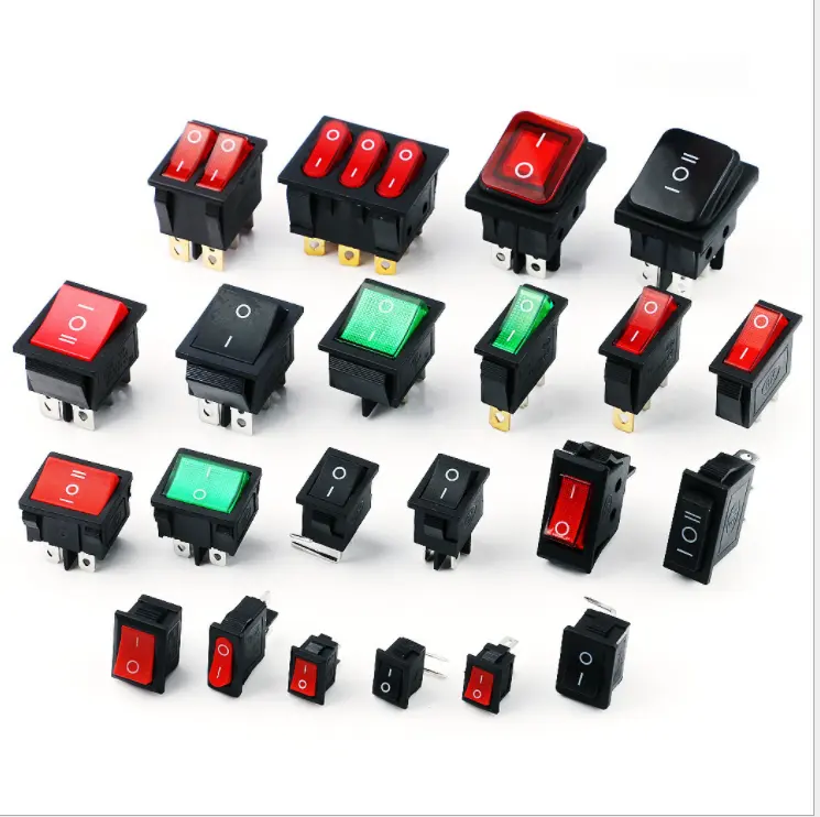 Interruptor basculante de 3 vías para el hogar, KCD9-301N, 15A, 250V, KCD3, Triple 9 pies, 2 velocidades, color rojo, con luz