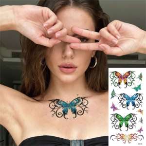 Autocollants de <span class=keywords><strong>tatouage</strong></span> temporaire style indien, motifs fleurs et papillons, transfert à l'eau sur papier, <span class=keywords><strong>pour</strong></span> le cou, la poitrine, la <span class=keywords><strong>cheville</strong></span>, art corporel <span class=keywords><strong>pour</strong></span> femmes - Product Image 1