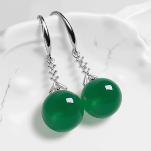 Orecchini Pendenti in Argento Placcato con Rubino Verde e Platino, Gioielli Classici da Donna per Feste, Forma Rotonda con Incastonatura a Griffe - Product Image 2