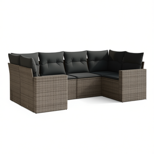 Ensemble de canapés de jardin d'extérieur en rotin PE, 6 places, pieds réglables, design contemporain, gris - Product Image 1
