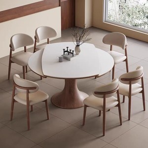 Elegante <span class=keywords><strong>Mesa</strong></span> <span class=keywords><strong>de</strong></span> Comedor <span class=keywords><strong>Redonda</strong></span> <span class=keywords><strong>de</strong></span> Madera Maciza <span class=keywords><strong>Extensible</strong></span> con Sillas Tapizadas para Oficina, Salón o Comedor - Product Image 1
