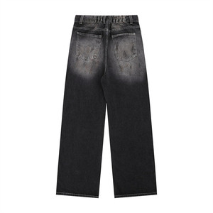 Yüksek kaliteli yıkama Denim pantolon amerikan Retro sokak Punk <span class=keywords><strong>mo</strong></span> kirli renk taşlama beyaz rahat düz bacak moda pantolon kot - Product Image 2