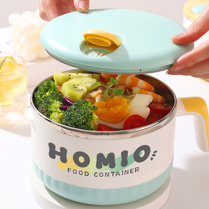Homio Food Container 304 Stainless Steel Round Lunch <b>Box</b> With Lid Handle Sealed Meal <b>Box</b> For Students Dormitories - Product Image 2