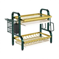 Égouttoir à vaisselle double niveau en acier pour cuisine, support pour baguettes et planches à découper en bambou, installation sur pied, facile à nettoyer