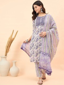 Mujeres motivos étnicos impresos Kurta de algodón puro regular con pantalones y con producto a granel hecho a mano Dupatta - Product Image 6