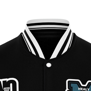 Chaqueta de béisbol con parches de chenilla bordados personalizados para hombre, chaqueta universitaria blanca y negra de talla grande al por mayor - Product Image 3