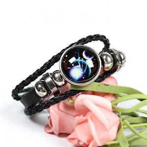 Pulseras de Cuero Trenzado Multicapa Hechas a Mano que Brillan en la Oscuridad con los 12 Signos del Zodiaco para Parejas, Venta al por Mayor - Product Image 4
