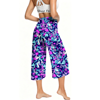 Pantalon large pour femme, motif camouflage violet rose abstrait, taille haute, coupe courte, avec cordon de serrage, pour yoga et détente, style culotte athlétique