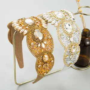 Diadema de lujo con diamantes de imitación para mujer, bandanas con cristales étnicos, bandanas barrocas anchas, corona de novia, accesorios para el cabello