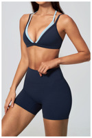 Set Celana Pendek Olahraga Tali Tipis Pinggang Tinggi Cup Segitiga Solid Naked Feel Bahan Penyerap Keringat Logo Depan 2-Piece Pakaian Dalam Fitness