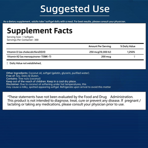 OEM <span class=keywords><strong>Vitamine</strong></span> D3 K2 300 gélules molles avec huile de noix de coco, complément 2-en-1 Vitamines D & K Complex pour la santé des os, des dents, des articulations et la défense immunitaire - Product Image 2
